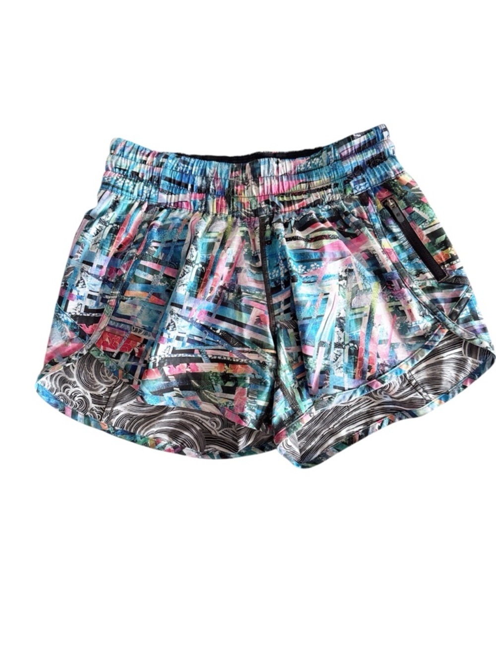 Lululemon SeaWheeze 2018 Electric Beach Multi/Black 4”Tracker Shorts size 4